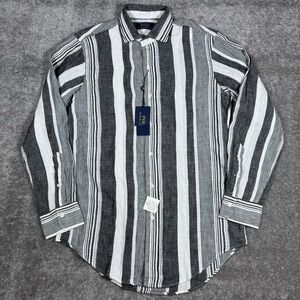 Polo Ralph Lauren Shirt Men's Small Black White Striped 100% Linen Long‎ Sleeve